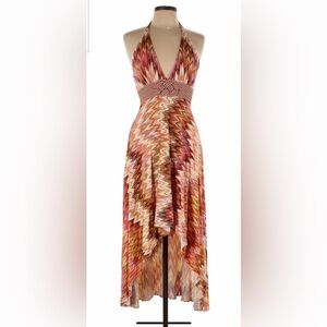 SKY Brand  Hi Low ZIGZAG halter Maxi Dress Large sexy sundress NWOT